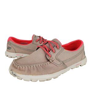 Skechers On The Go Goga Mat 13779 Women's Beige Pink Fabric Resalyte Loafers 7‎